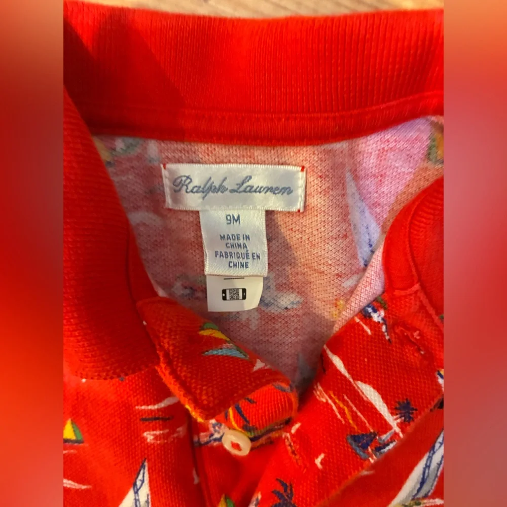 Ralph Lauren baby 9M Bright Red Sailboat Polo Romper with Tropical Print